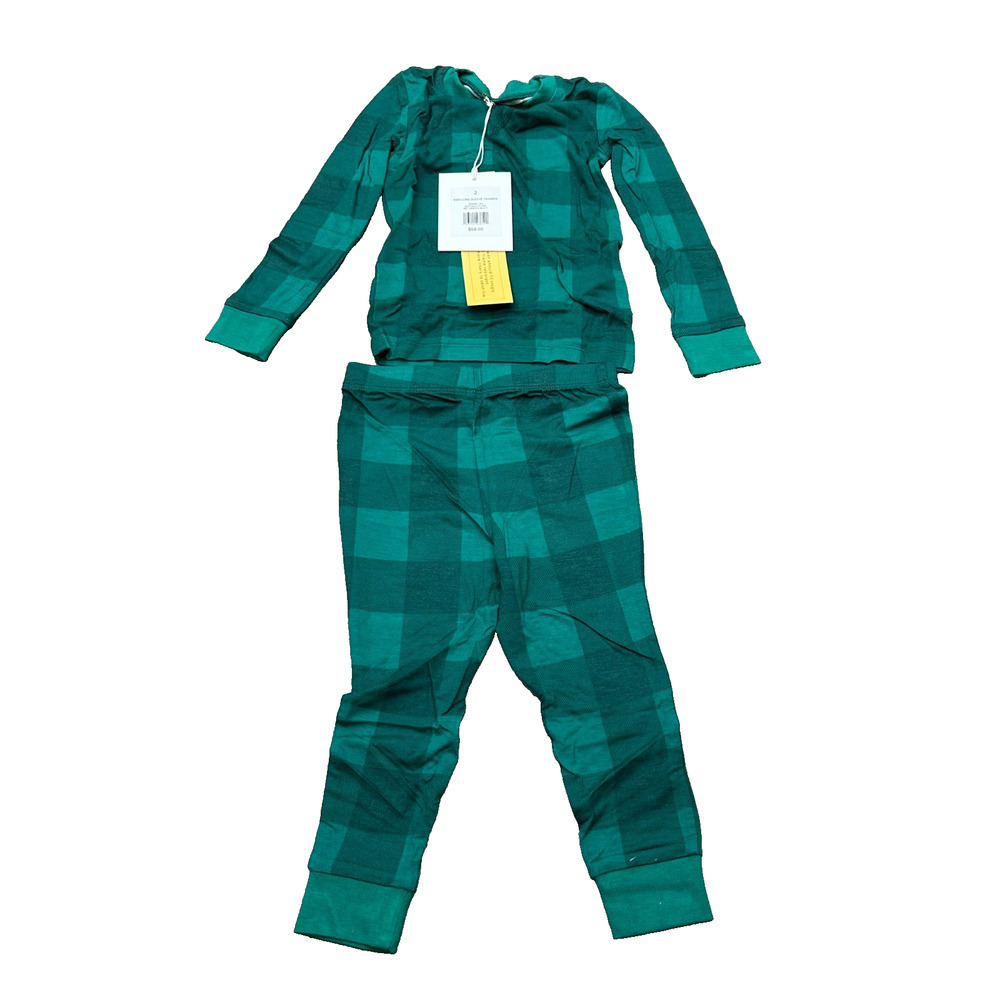 NWT Rachel Parcell Kids Dark Green Buffalo Plaid Long Sleeve‎ Pajamas Set Size 2